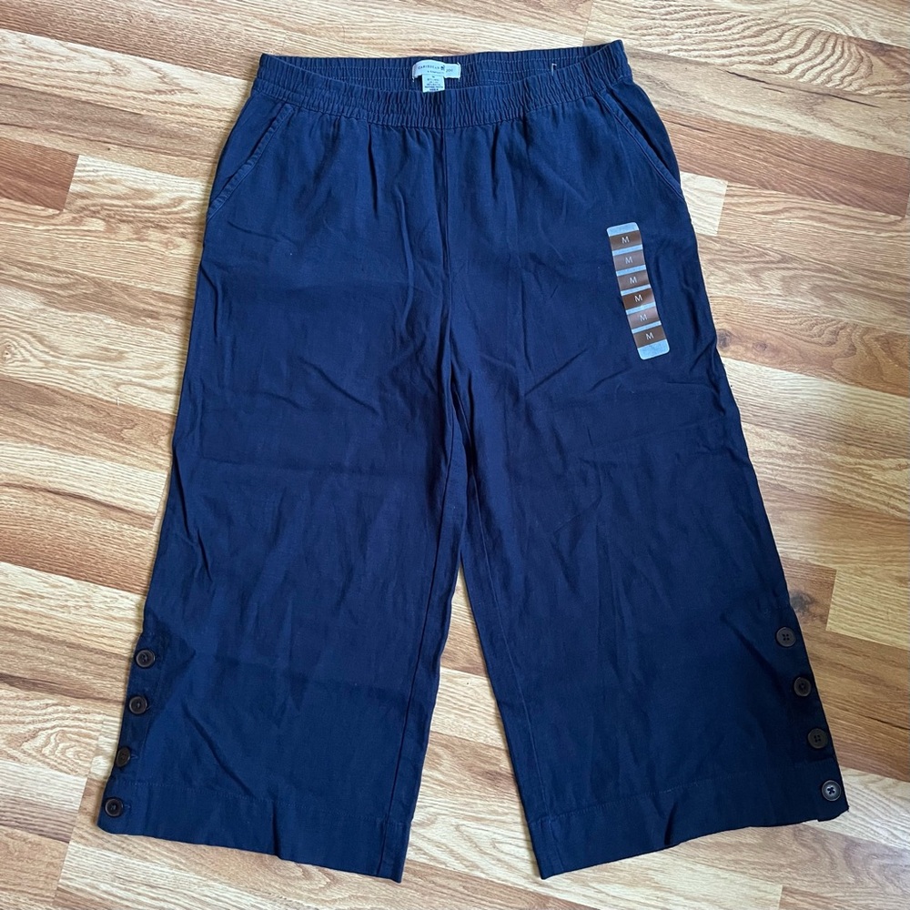 Caribbean Joe Dark Blue Linen-Blend Pants
